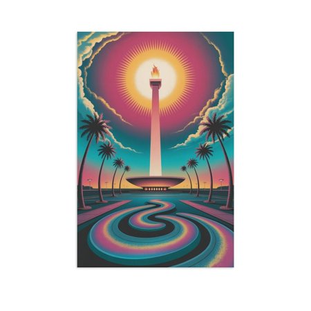 Jakarta National Monument Surrealist Poster Dreamlike Retro Travel Indonesia Wall Art Print Poster