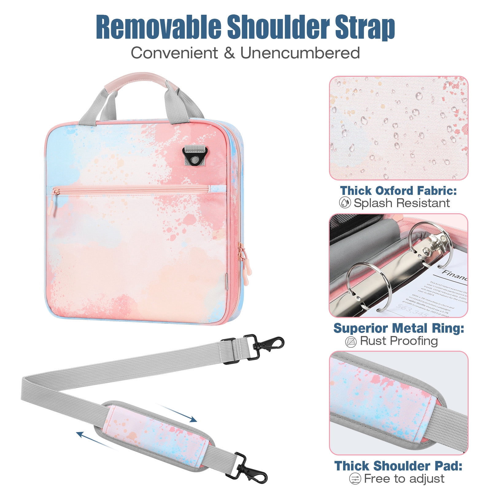MoKo Zipper Binder, 2 in 3 Ring Binder with Zipper, 500 Sheet Capacity Binder with Shoulder Strap Handle for Middle School Supplies, Orange Pink