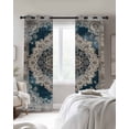 thumbnail image 4 of Boho Flower Blue Grey Kitchen Curtains Vintage National Floral Textured Cafe Short Curtains for Bathroom Blackout Window Curtain Small Window Treatment Drapes for Bedroom Living Room 42"x45"x2, 4 of 9