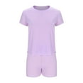 thumbnail image 4 of Women's Pajama Sets Under $10 Free Shipping Casual Knitted Streak Round Neck Short Sleeve Shorts Home Set, 4 of 6