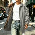 thumbnail image 2 of Bxsruta Mens Mid Length Trench Coat Plaid Lined Casual Outerwear Windbreaker with Pockets, 2 of 8