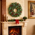 thumbnail image 5 of 24 Inch Pre-lit Christmas Wreath with Buffalo Plaid Bow, LED Lighted Artificial Wreath with Pinecones & Berries for Front Door, Outdoor Indoor Xmas Holiday Decor with Timer, 5 of 6