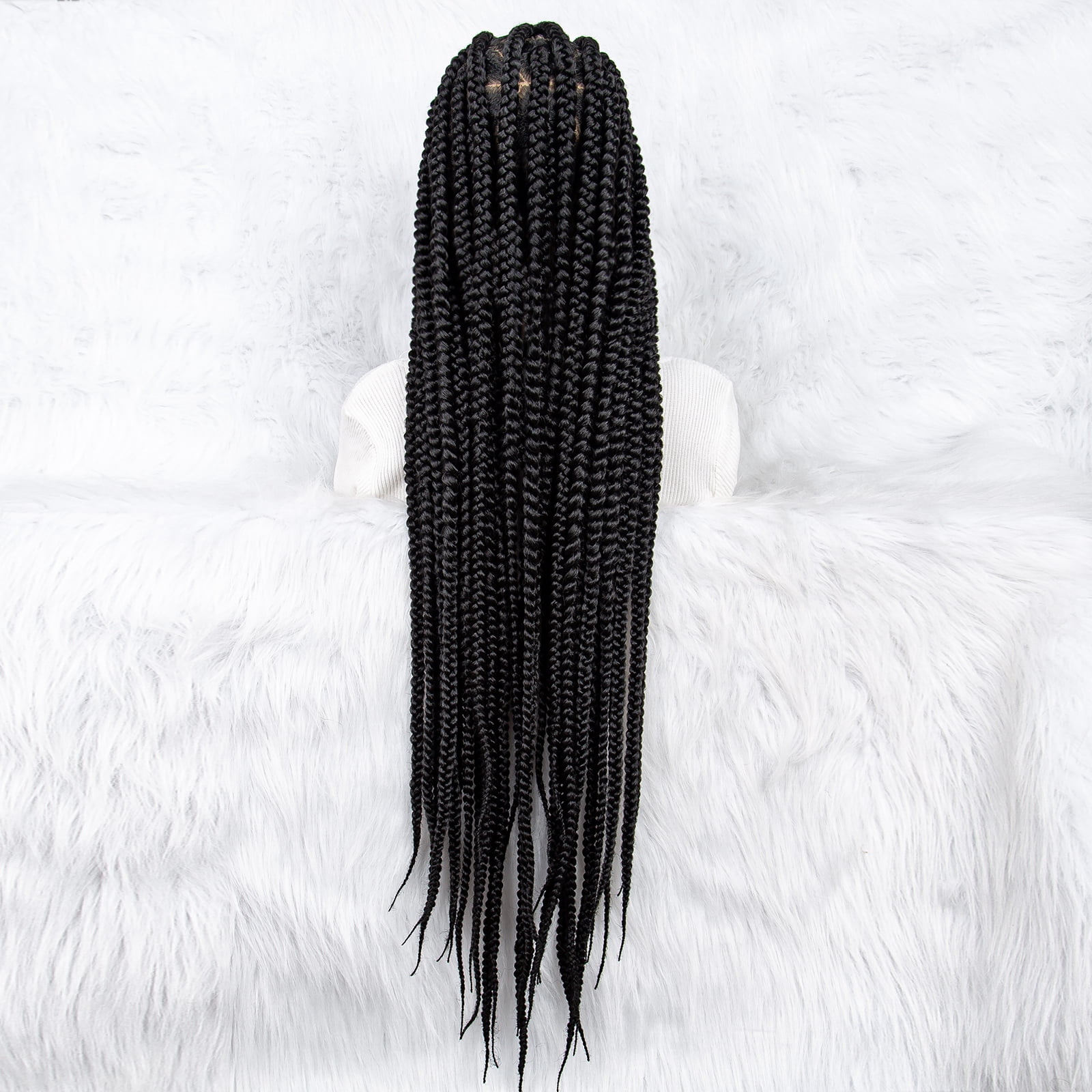 Braided Wigs for Women Full Double Lace Braided Wigs Knotless Box Synthetic Lace Front Braided Wigs Cornrow Braids with Baby Hair Handmade Braided Wigs 32 inches