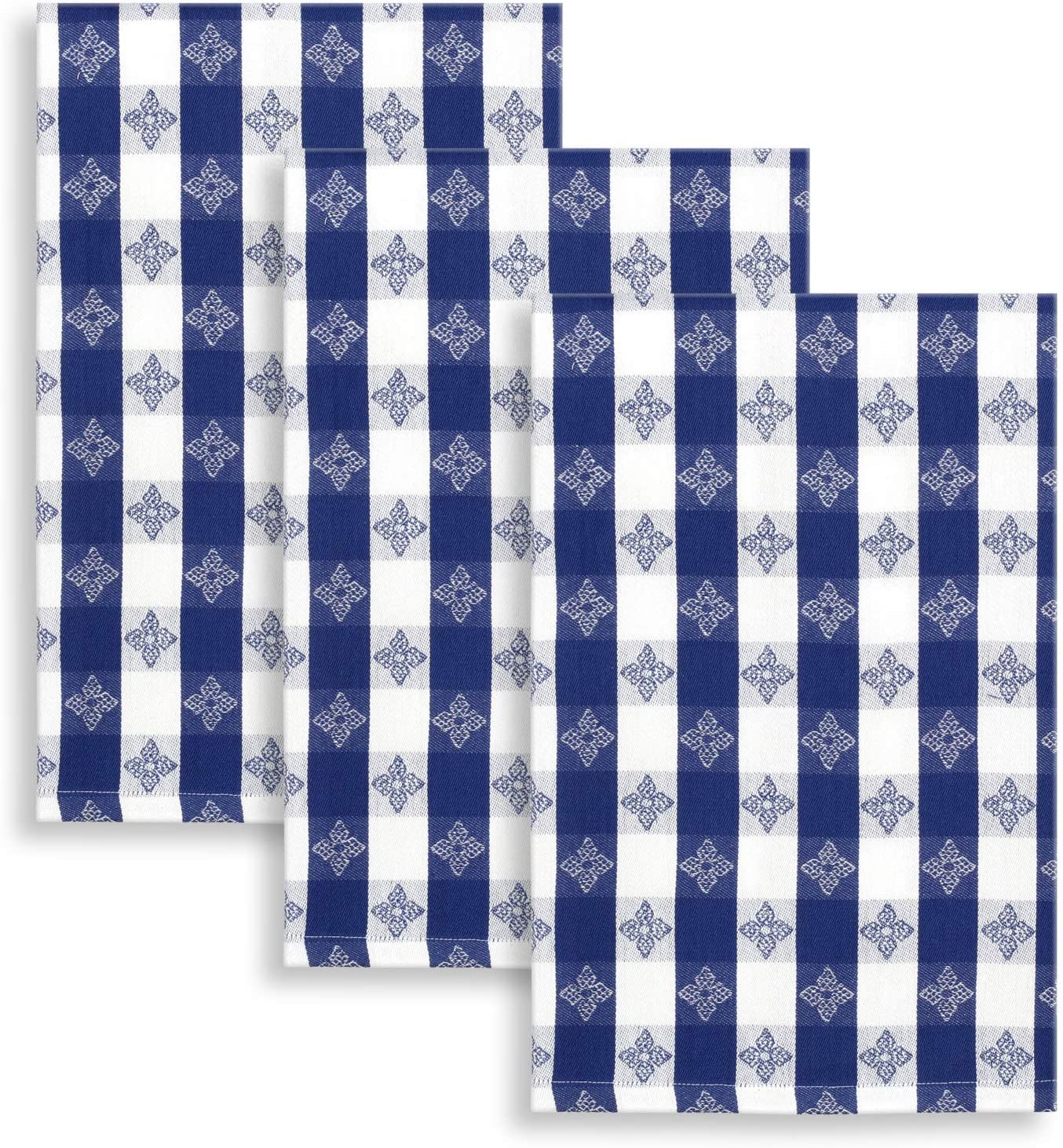 Blue and White Tavern Check Woven Cotton Jacquard Kitchen Towels 18 x