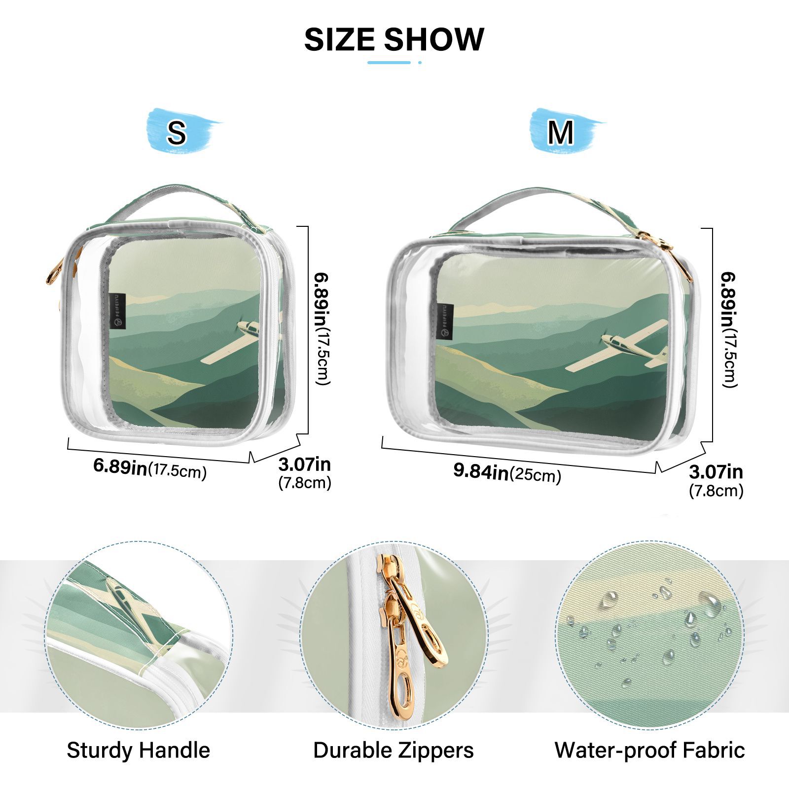 Clear Makeup Bags with Handle Large Opening 2 Pack Set Toiletry Bag Quart Size Bag, for Women Man Traveling Travel Essentials, Toiletries and Other. Valley Flying