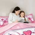 thumbnail image 5 of Feelyou Fashion Pink Gamepad Twin Bedding Sets 7-Piece, Romantic Love Heart Bedding Comforter Set, Cartoon Stars Print Reversible Sheet Sets, Super Cozy Room Decor, 5 of 9