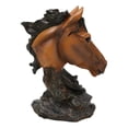 thumbnail image 4 of Wild and Free Brown Stallion Equine Horse Bust On Rocky Pillar Base Figurine, 4 of 9