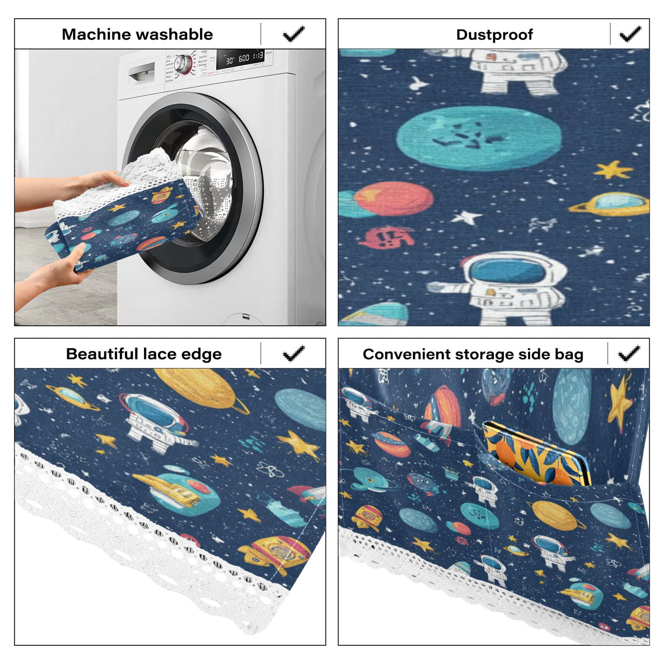 Wobogo Space Themed Washing Machine Cover Dustproof Washer Dryer Cover Waterproof Laundry Room Decorative Protector