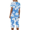 thumbnail image 5 of snilers Halloween Pajamas Women Fashion Casual Floral Print Lounge Set Short Sleeve V Neck T Shirts and Capri Pants Matching Pjs Loungewear Set, 5 of 9