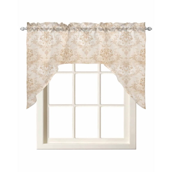 Beige Boho Floral Swag Valances for Windows, Small Curtains Drapes, Vintage Ethnic Tribe Abstract Art Kitchen Window Curtains Over Sink Window Treatment Valance for Bedroom/Bathroom 56"x36"
