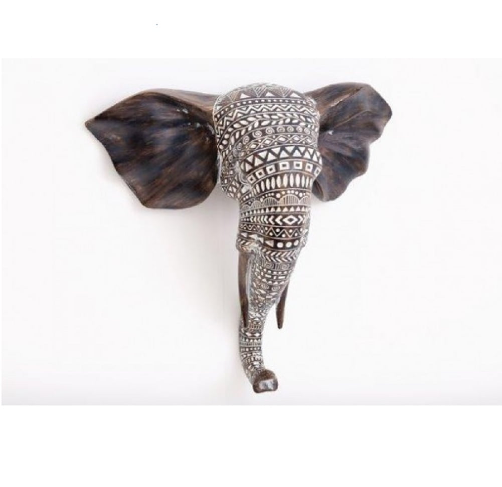 Wall Mounted Resin Elephant Head with African Design