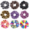 thumbnail image 1 of Paquete de 9 coleteros para el cabello con estampado de leopardo, coleteros de guepardo, coleteros multicolores, coleteros florales con motas de arcoíris (9 coleteros multicolores), 1 of 5