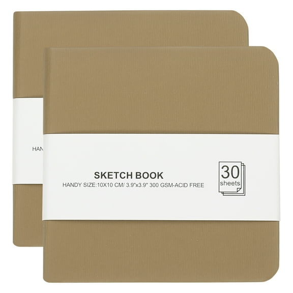 Uxcell 4x4" Watercolor Paper Sketchbook, 2Pcs 30 Sheet 300GSM/203lb Acid Free Watercolor Journal Hardcover Artists Paper Pads for Painting, Brown