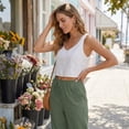 thumbnail image 6 of MLQIDK Linen Capris for Women Lounge Pant Knee Length Elastic Waist Pedal Pushers Dressy Casual Pedal Pushers with Pockets Army Green L, 6 of 7
