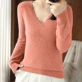thumbnail image 2 of Htigea Soft Cozy Sweater for Women Solid V-Neck Long Sleeve Knit Pullover Casual Fall Winter Jumper Tops Pink L, 2 of 4