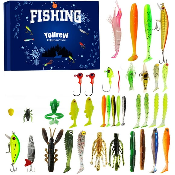 Countdown to Christmas Calendar for Girls Stop Light Alarm Clock for Kids Christmas Advent Fishing Christmas Countdown 24 Days 3D Fishing Set For Adult Men Teen Boys Xmas Surprise Present (A)