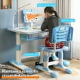 thumbnail image 2 of AQMD Kids Study Desk Chair Set, Height Adjustable Toddlers Writing Table with Tiltable Reading Stand, Living Room Bedroom Children Learning Table with Extra Large Drawer,Blue, 2 of 10