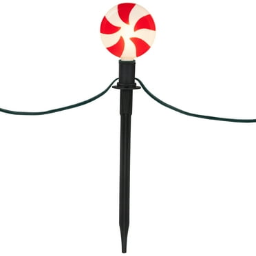 Northlight LED Lighted Peppermint Christmas Outdoor Pathway Markers - Warm White - 14.5" Green Wire