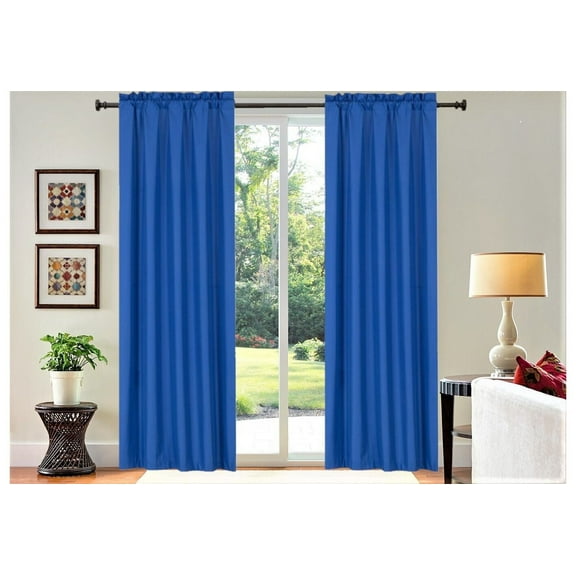 1 Set window curtain treatment blackout rod pocket panel 100% full privacy 37" wide x 108" long R64 royal blue color