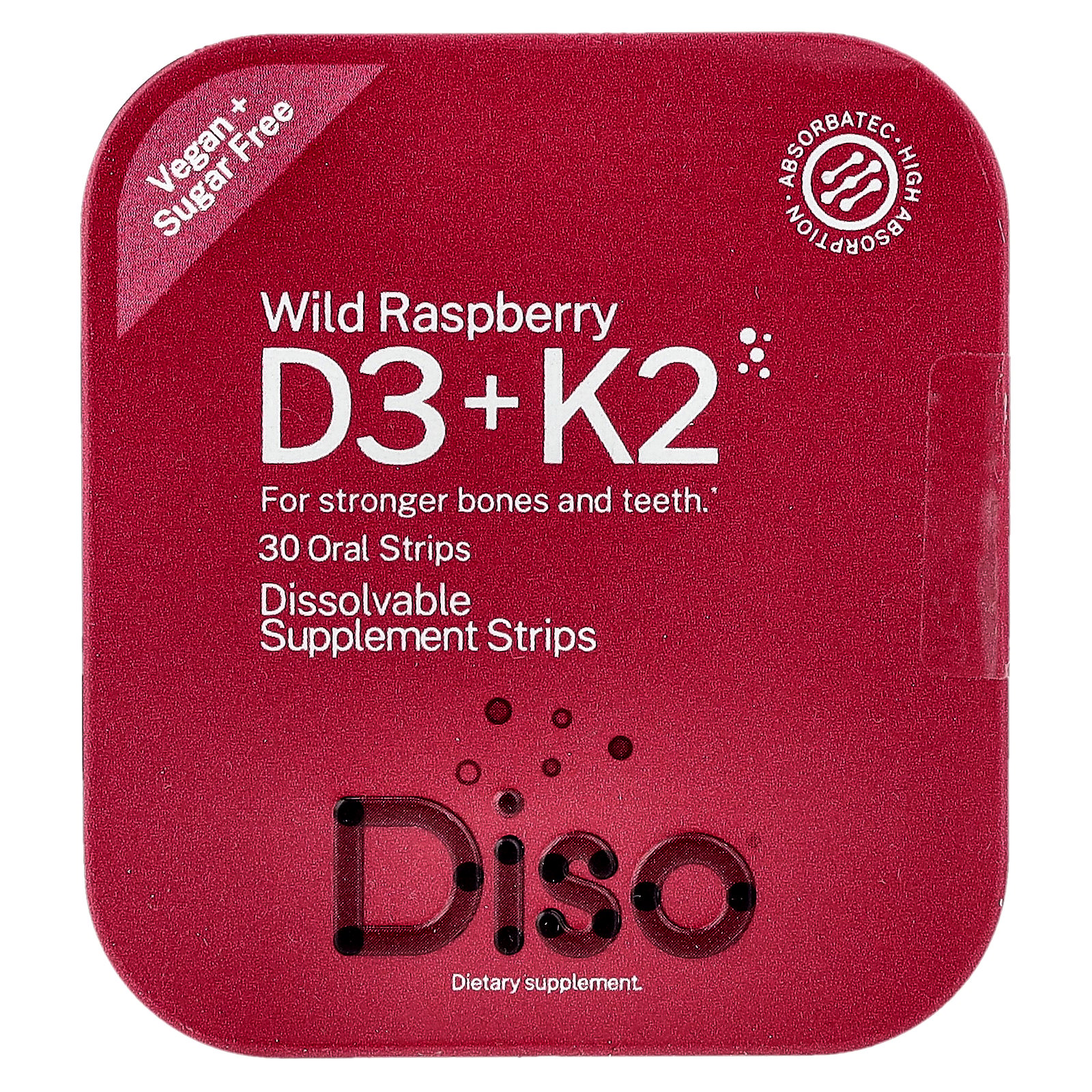 Diso Vitamin D3 + K2  Wild Raspberry  30 Oral Strips