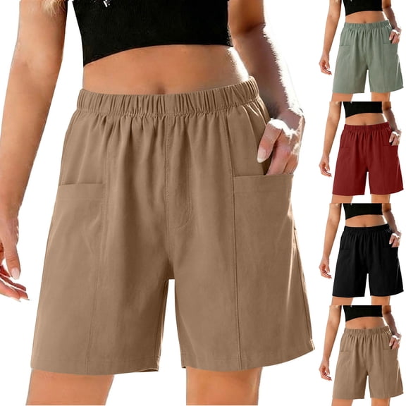 Aboser Women's Casual Shorts for Summer Wide Leg Cotton Shorts Loose Fits Elastic Waist Lounge Shorts Solid Color Beach Vacation Shorts with Pockets