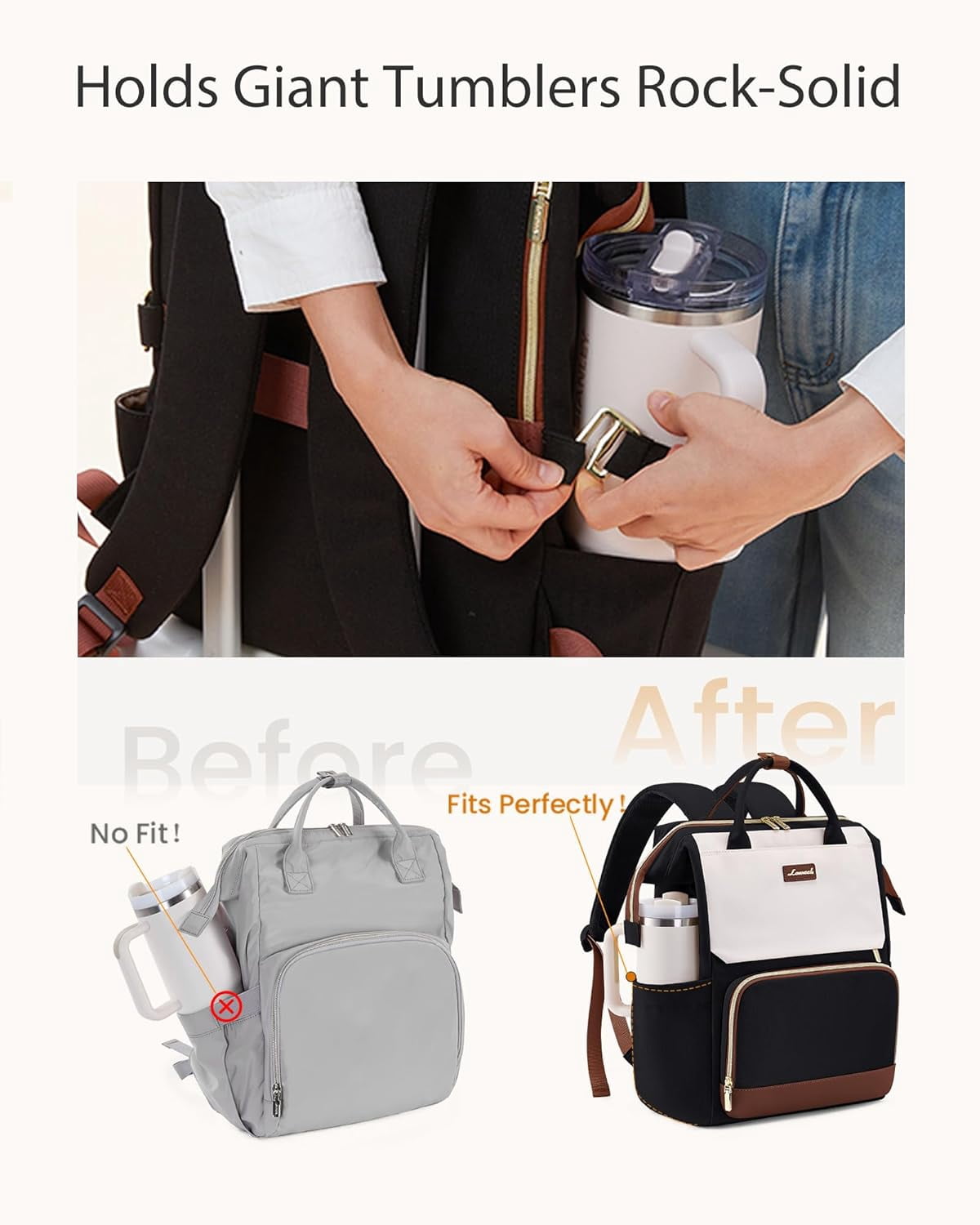 LOVEVOOK Laptop Backpack for Women with Giant Tumbler Holder Pocket, 15.6 inch Travel Work Backpack Purse for Nurse Teacher, Waterproof School Bag College Bookbag Cute Casual Daypack for Girls