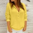 thumbnail image 2 of Lenpel Blouses for Women Dressy Casual Long Sleeve Half Button Collared Curved Hem Cotton Lined Tops Loose Work Shirts(Yellow,X-Large), 2 of 6