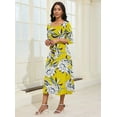 thumbnail image 6 of KISSMODA Midi Dresses for Women Casual 3/4 Sleeve Wrap Dress Plus Size Curvy Cocktail Dresses with Pockets, 6 of 7