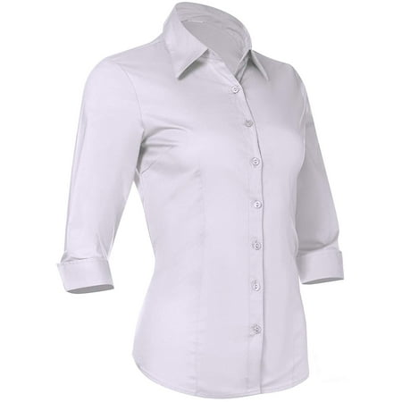 Pier 17 Button Down Shirts for Women 3 4 Sleeve Fitted Dress Shirt and Blouses Work Top (X-Small, New (Best Dress Shirts For Work)