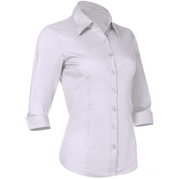 Pier 17 - Button Down Shirts for Women 3 4 Sleeve Fitted Dress Shirt ...