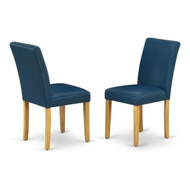 Pemberly Row 35" Leather Dining Chairs in Oak/Blue (Set of 2)