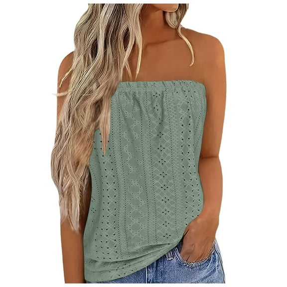 adviicd Women's Tube Tops Summer Casual Bandeau Tank Casual Strapless Blouse Off The Shoulder Tunic Shirts (Green,XXL)