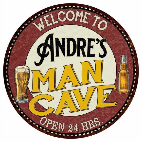 Andre's Man Cave 14" Round Metal Sign Kitchen Bar Wall Decor 100140035123