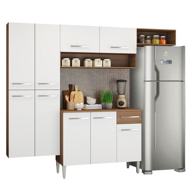 Cocina Integral Completa Emilly Fit Madesa 229cm - Marrón/Blanco
