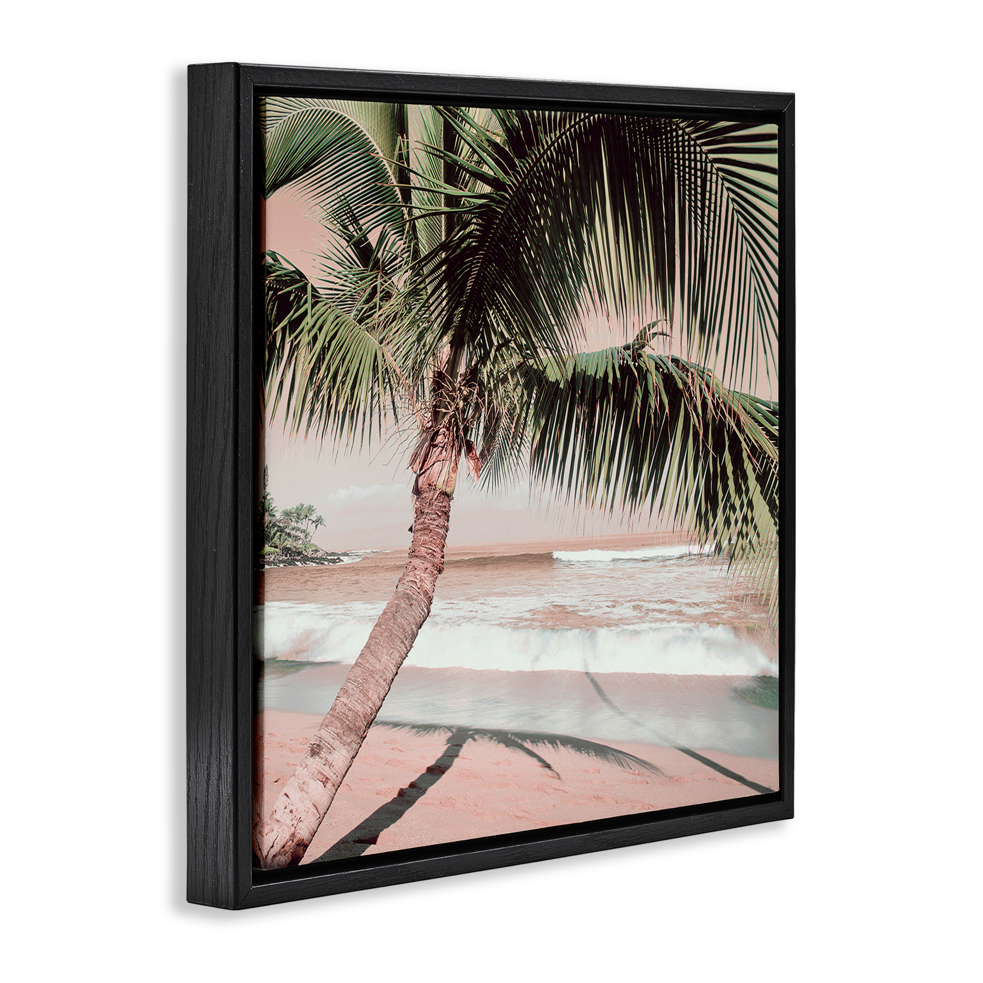 Stupell Industries Palm Tree Shadow on Sand Nautical & Beach Photography Black Floater Framed Canvas Art Print Wall Art, 18 x 18