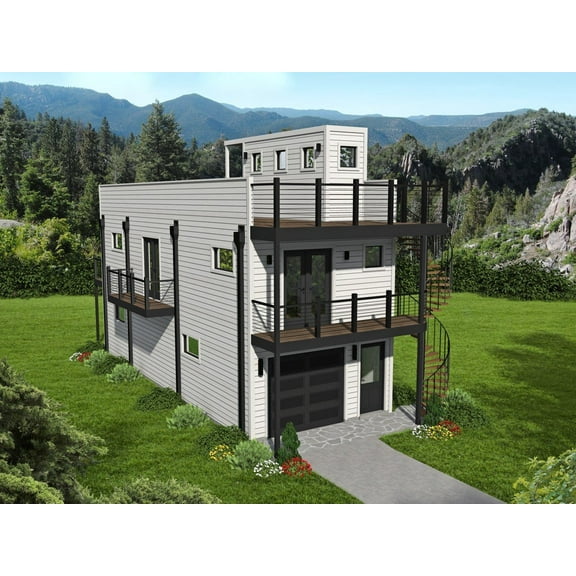 763-673: Luxury Modern 2 Bed, 1 Bath Luxury Home Plan, 740 Sq Ft: Full Blueprints with License to Build by Home Plan Marketplace - Lesuto