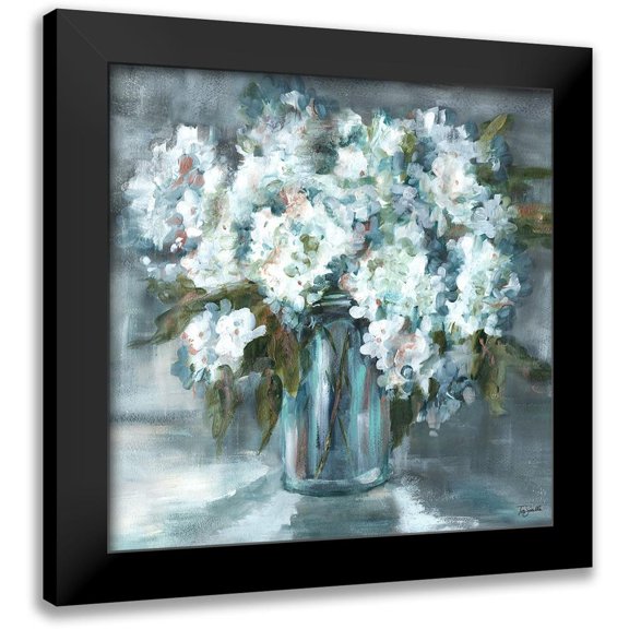 Tre Sorelle Studios 12x12 Black Modern Framed Museum Art Print Titled - White Hydrangeas on Gray