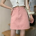thumbnail image 2 of MIXUE Skirts For Women Summer Solid Color High Waist A Line Casual Mini Denim Skirt Daily-Wear,Pink,XXXXL, 2 of 5
