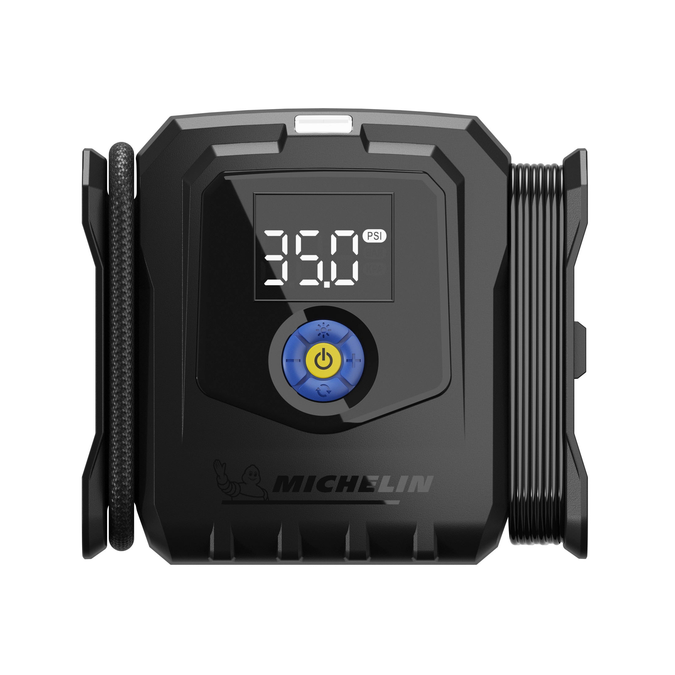 Michelin 12V Rapid Digital Tire Inflator with LCD Display and Integrated Air Hose Storage