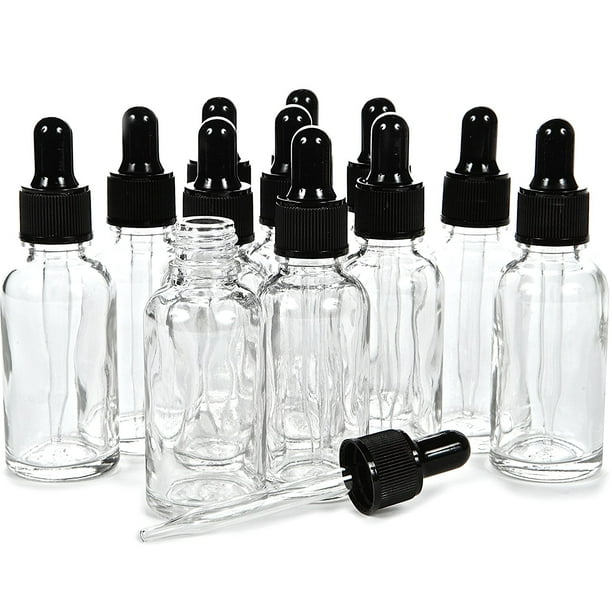 Vivalpex, 12, Clear, 2 oz Glass Bottles with Glass Eye Droppers