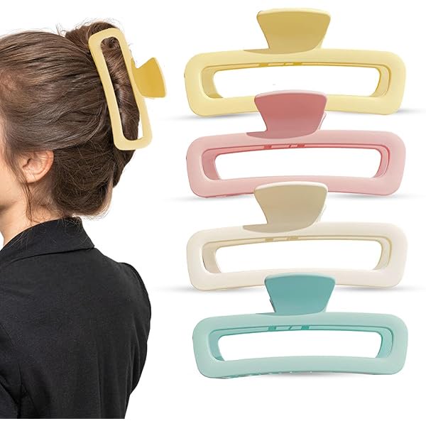 wonima44 4 Pcs Hair Claw Clips, Large Claw Clips Rectangle for Thick Hair, Hair Accessories for Women Girls. (Blue)