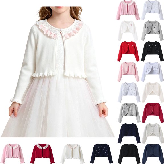 Teyfeniy Toddler Girls Sweater Cardigans Kids Knitted Cotton Soft Cute Outwear Button Casual Long Sleeve Crew Neck Jackets, for 2 to 14 Years