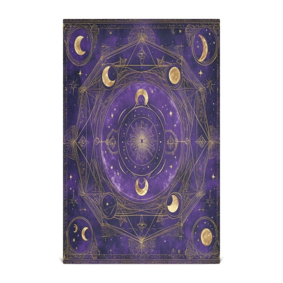 Multi-Purpose Kitchen Towels 28x18 Inch Dishcloths with Hanging Loop Decorative and Practical Towels for Kitchen, Dining Purple Celestial Pattern