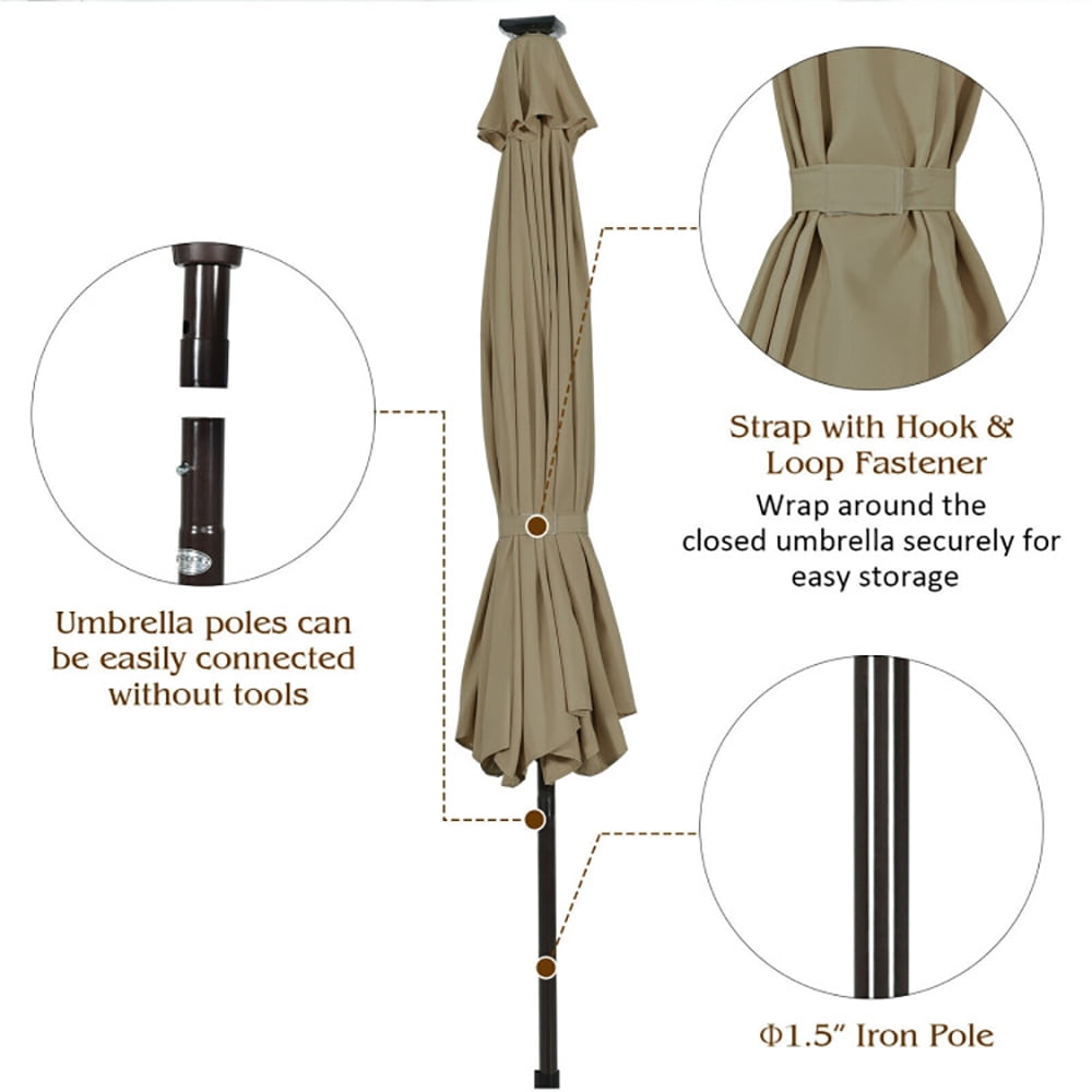 Aimee Lii 10' Solar LED Lighted Patio Market Umbrella Shade Tilt Adjustment Crank, Table Umbrella Outdoor Patio, Tan Aimee Lii 10' Solar LED Lighted Patio Market Umbrella Shade Tilt Adjustment Crank, Table Umbrella Outdoor Patio, Tan