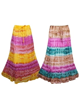 Mogul Boho Love Tye Dye Lightweight Colorful Cotton A-Line Long Skirts
