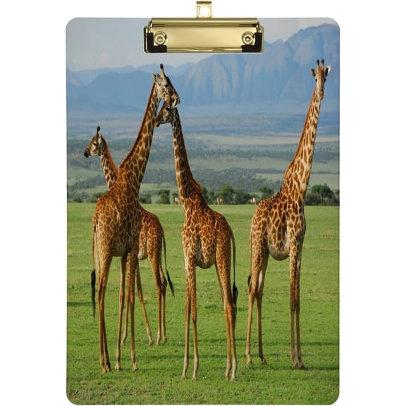 FMSHPON Beautiful Giraffes Herd Grassland Clipboard Hardboard Wood Nursing Clip Board and Pull for Standard A4 Letter 13x9 inches