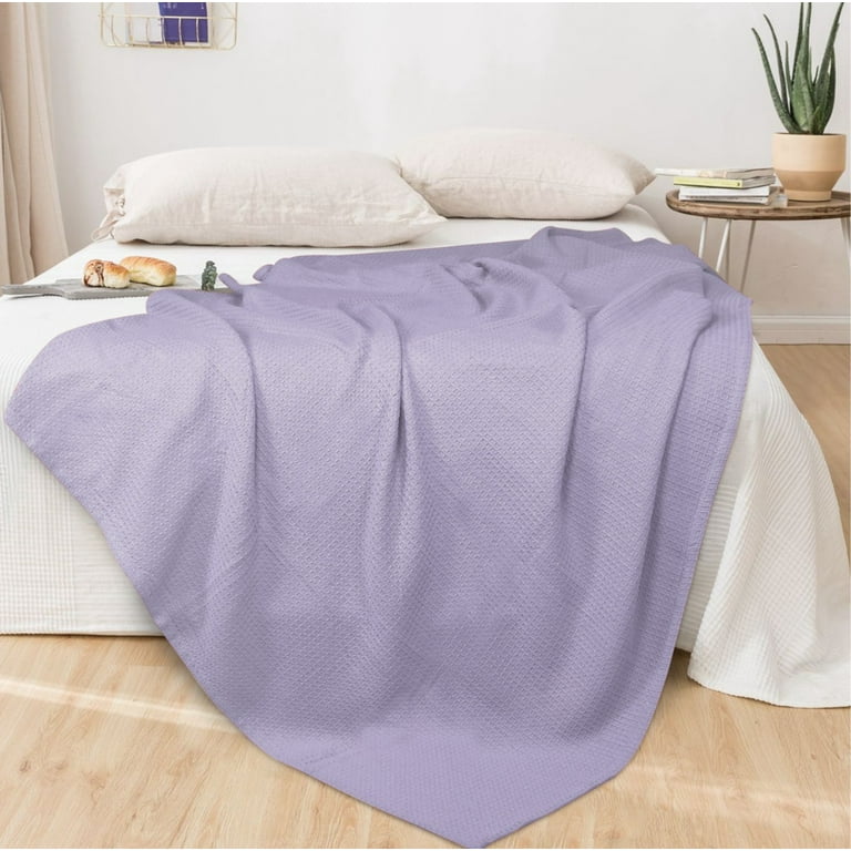 GLAMBURG 100 Cotton Thermal Blanket Breathable Bed Blanket King Size Soft Waffle Blanket King Blanket All Season Cotton Blanket Purple