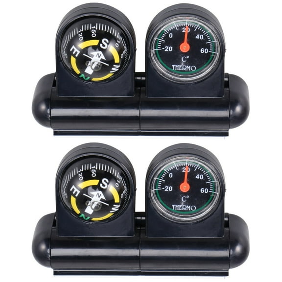 WORGEOUS 2pcs Multifunctional Car Auto Vehicle Navigation Compass Thermometer Car Ornament Accessory