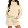 thumbnail image 2 of Women 2 Piece Outfits Hoodie Short Set Oversized Sweatshirt Shorts Sweatsuit Y2K Clothes Women's Two Piece Outfits Tracksuit Pullover SportSets Long Sleeve Hoodies Shorts, Beige&S, 2 of 8