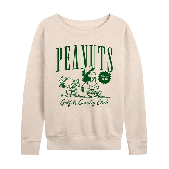 Peanuts - Golf Club Women's Lightweight French Terry Wide Neck Long Sleeve Graphic Shirt